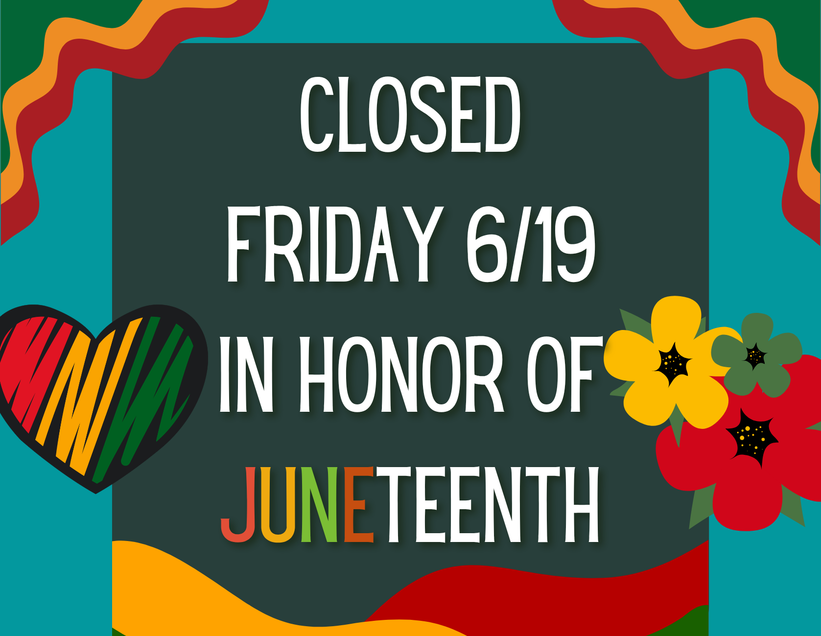 Graphic showing holiday hours