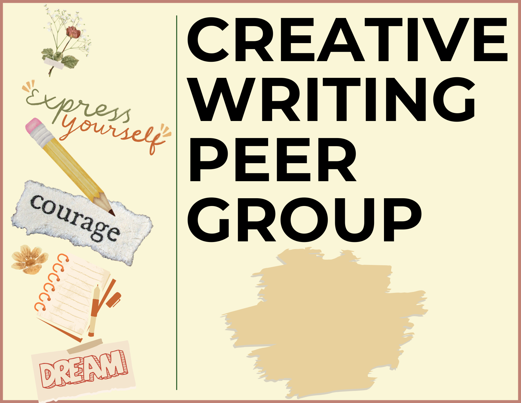 image contains writing, scrapbooking and journaling graphics with text that reads, "Creative Writing Peer Group"