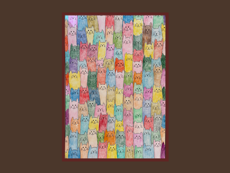 coloring page of cartoon cats lined up in rows