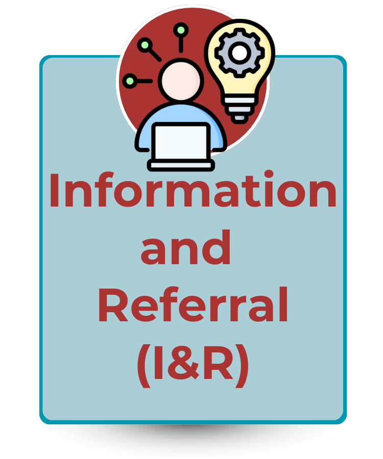 Graphic icon with text that reads Information and Referral