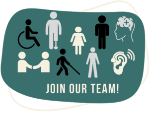 Join our team icon depicting figures with various disabilities