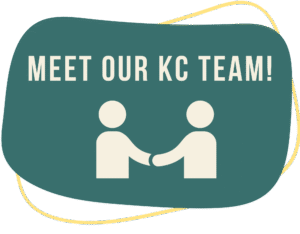 Colorful infographic with text that reads "Meet our KC Team"