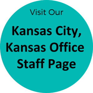 Aqua blue circle icon with text that reads "visit our Kansas City Office Staff Page"