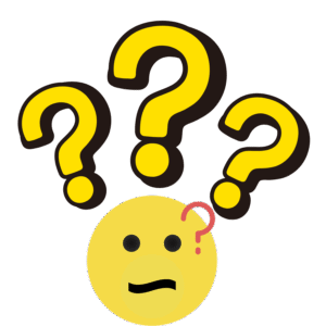 yellow smiley face with large yellow question marks above the face
