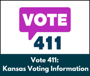 Purple and Blue Vote 4 1 1 logo with text that reads: Kansas Voting Information