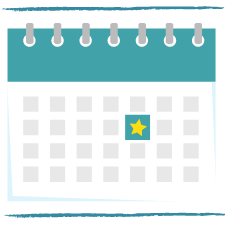 image contains graphic of a calendar with a yellow star on one of the days