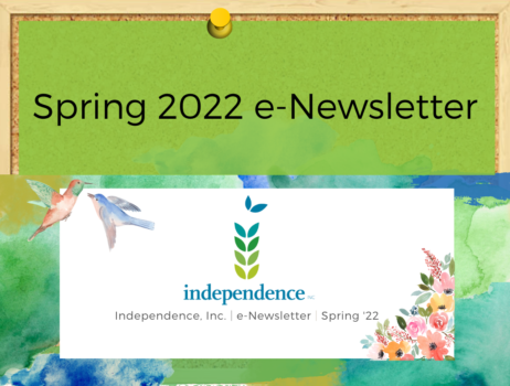 image of bulletin board with blue green and yellow watercolor patches, two watercolor songbirds and a patch of watercolor flowers with text that reads spring 2022 e newsletter