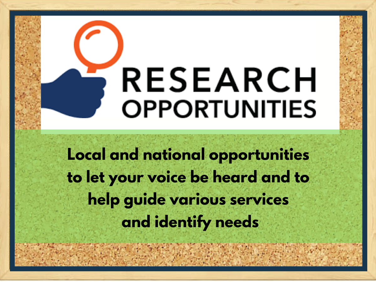 icon of hand holding a magnifying glass and text that says research opportunities