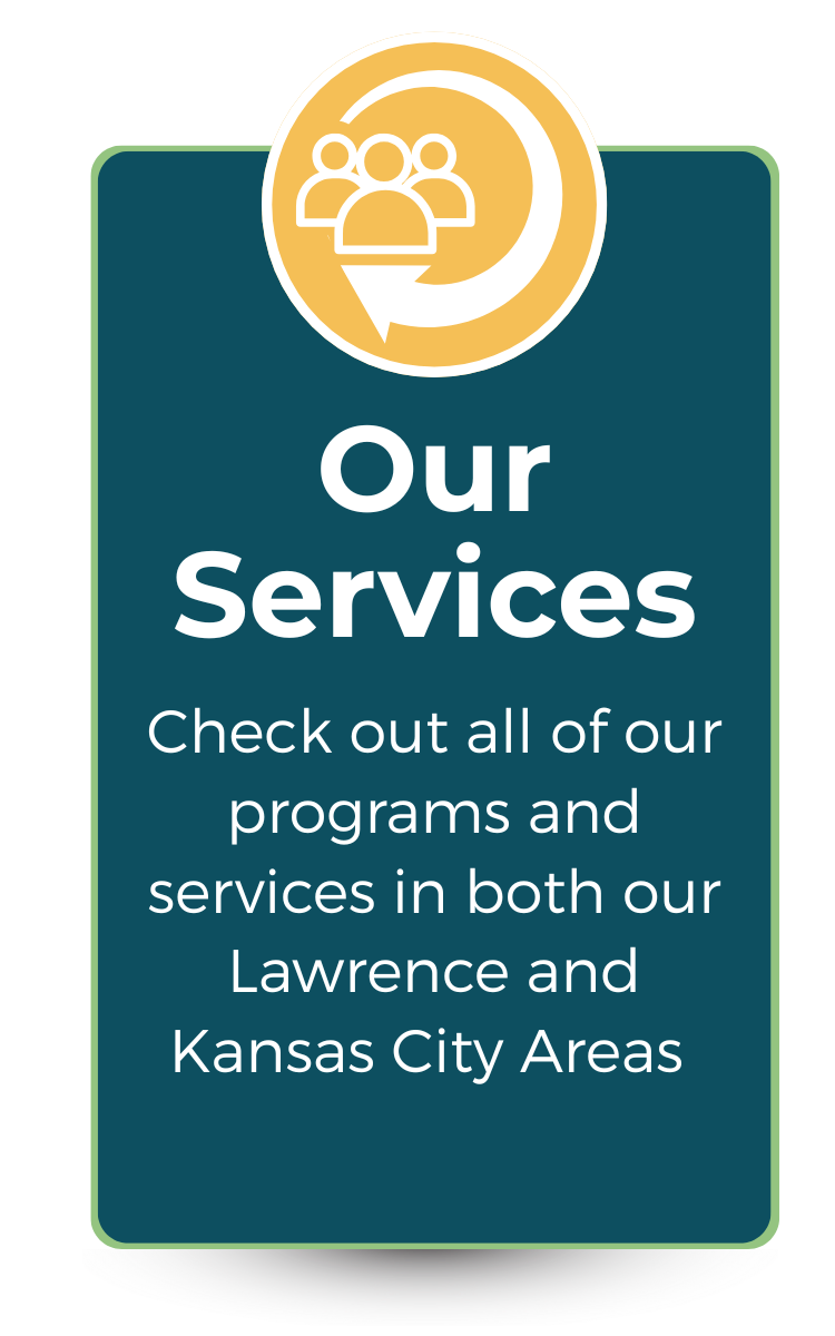 Infographic with blue background and bright green circular arrows and text that reads "Our Services"