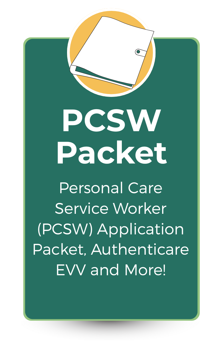 light blue notebook on a dark blue background with text that reads "P C S W packet"